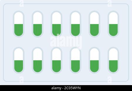 Confezione gelatina capsule di farmaco vettore icona piatta isolato Illustrazione Vettoriale