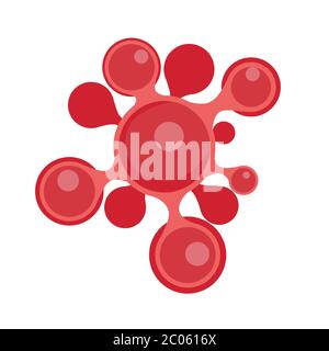 Coronavirus Covid-19 vettore a cellule rosse cartoni animati piatti isolato su sfondo bianco. Epidemia di coronavirus 2019-ncov e pandemia globale. Quarantena e isolamento dal concetto di virus. Illustrazione Vettoriale