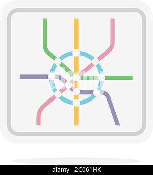 Mappa metropolitana piatta vettore isolato su bianco Illustrazione Vettoriale