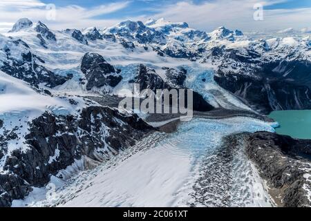Campo di ghiaccio della Patagonia settentrionale, vista aerea, Parco Nazionale Laguna San Rafael, Regione di Aysen, Patagonia, Cile Foto Stock