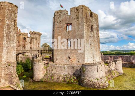 La Grande Torre e il Mat del Castello di Raglan, Galles Foto Stock