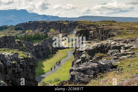 Rift Valley o Rift zone, Thingvellir, Parco Nazionale di Þingvellir, Islanda, Europa Foto Stock