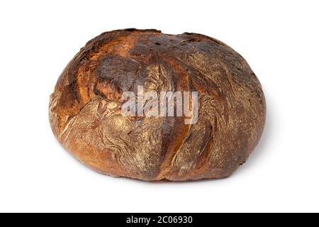 Pane bianco agricolo tradizionale appena sfornato isolato su sfondo bianco Foto Stock