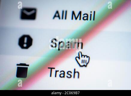 I messaggi di spam, account e-mail, email, Internet, le frodi su Internet, phishing, immagine simbolica, schermata Foto Stock