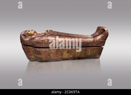 Sacofago egiziano di Kha - bara interna dalla tomba di Kha, Tomba di Tebano 8 , metà della XVIII dinastia (1550-1292 a.C.), Museo Egizio di Torino. Grigio b Foto Stock