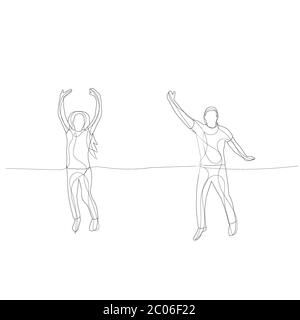 vettore, su sfondo bianco, un disegno di linea di un uomo che salta Illustrazione Vettoriale