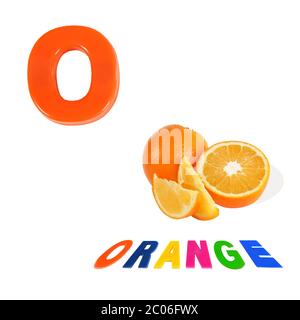 Lettera alfabetica illustrata o e arancione su sfondo bianco. Foto Stock