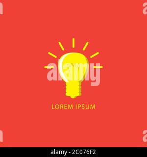 Cartoon luminoso giallo luce bulbo illustrazione vettore isolato su sfondo rosso arancione. Modello di logo idea, Ceative, Thinking, Inspiration Illustrazione Vettoriale