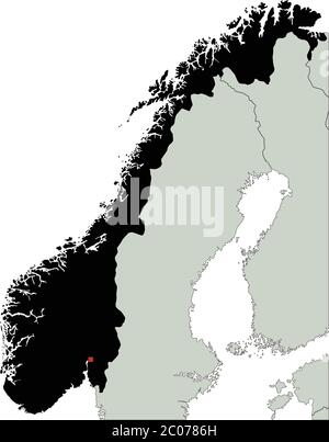 Mappa di Silhouette della Norvegia estremamente dettagliata. Illustrazione Vettoriale