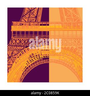 Rappresentazione colorata della Torre eiffel a Parigi - illustrazione vettoriale (ideale per la stampa su tessuto o carta, poster o carta da parati, decorazione della casa) Illustrazione Vettoriale