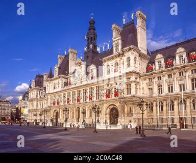 Hôtel de Ville (Municipio), Place de l'Hôtel de Ville, Parigi, Île-de-France, Francia Foto Stock