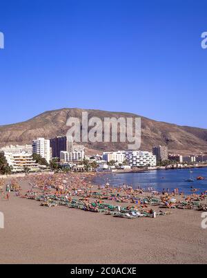 Playa Las Vistas, Los Cristianos, Tenerife, Isole Canarie, Regno di Spagna Foto Stock