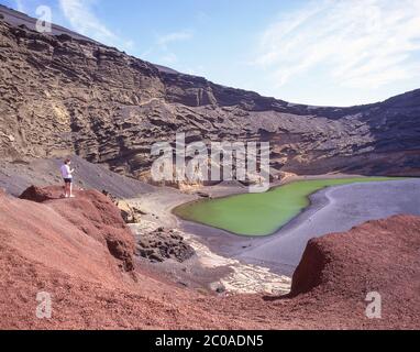 Laguna Verde del Golfo, Lanzarote, Isole Canarie, Regno di Spagna Foto Stock