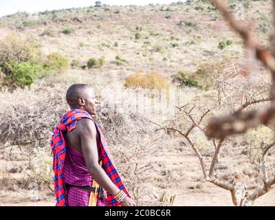 Maji Moto Eco Camp e Maasai Foto Stock