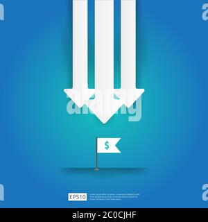concetto di crisi aziendale. il denaro cade con il simbolo della freccia diminuisce. economia che allunga la caduta, globale ha perso il fallimento. riduzione dei costi o. Illustrazione Vettoriale