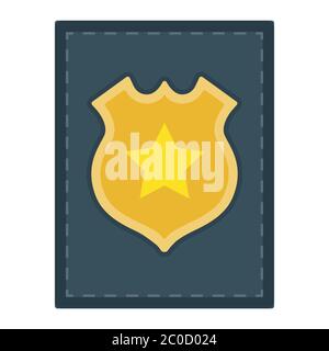 Scheda di identificazione dell'ufficiale della polizia con simbolo dorato a forma di vettore isolato. Illustrazione Vettoriale