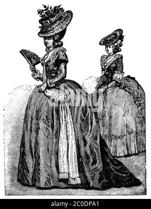 Donne Moda, 1782. Illustrazione del 19 ° secolo. Sfondo bianco. Foto Stock