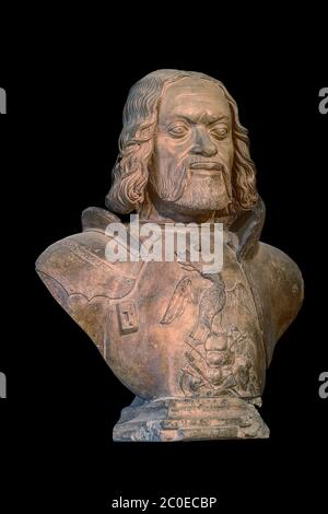 Mantova, Lombardia, Italia. Il busto di Francesco II Gonzaga è un'opera scultorea in terracotta (1498-1500) all'interno di Palazzo San Sebastiano, Museo Civico. Foto Stock