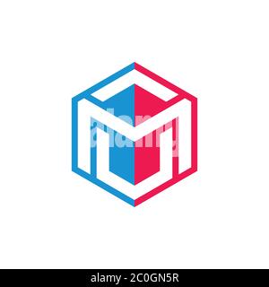vettore di logo a linea esagonale semplice geometrico di letter mv Illustrazione Vettoriale