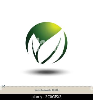 Ecologia icona sfera foglia modello logo vettore disegno di illustrazione. EPS vettoriale 10. Illustrazione Vettoriale