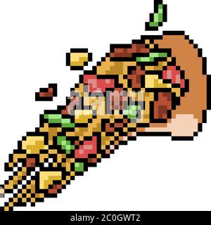 vignetta isolata con fetta di pizza vettoriale pixel art Illustrazione Vettoriale