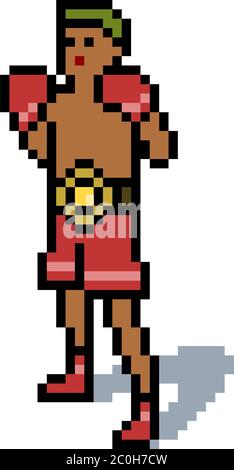 vettore pixel art muay thai boxing cartoon isolato Illustrazione Vettoriale