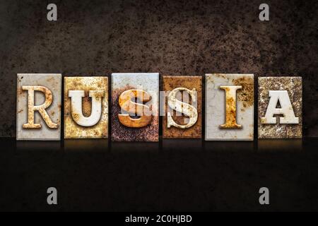 Russia Letterpress concetto su sfondo scuro Foto Stock