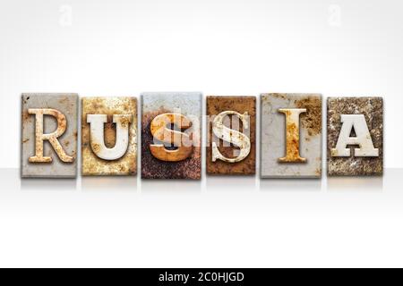 Russia Letterpress concetto isolato su bianco Foto Stock