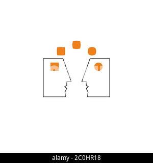 Icona di intelligenza emotiva, simbolo di coaching, segno di psicoterapia, concetto di insegnante. Icona psicologia, due profili. Illustrazione vettoriale Illustrazione Vettoriale