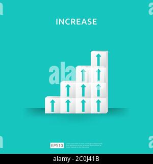 Crescita business aumentare concetto con stacking block. Scala scala scala con freccia su vettore illustrazione per il processo di successo, aumento reddito tasso di stipendio Illustrazione Vettoriale