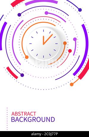 Orologio astratto dal design moderno. Sfondo astratto con linea di cerchio di colore su bianco. Illustrazione vettoriale verticale. Stile alla moda. Illustrazione Vettoriale