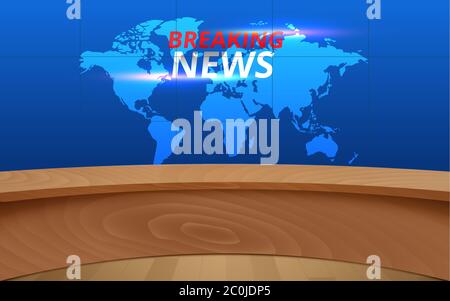 tavolo in legno e ultime notizie su lcd sfondo nella sala studio notizie Illustrazione Vettoriale