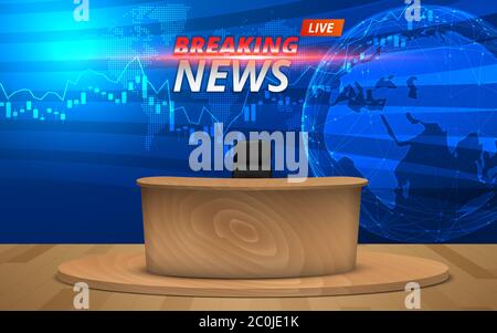tavolo in legno e ultime notizie su lcd sfondo nella sala studio notizie Illustrazione Vettoriale