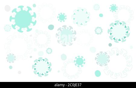 Sfondo con varie cellule di Coronavirus. Concetto di illustrazione batterica per biologia Covid-19. Vettore piatto. Illustrazione Vettoriale