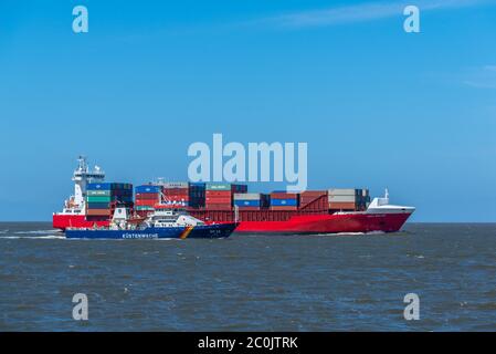 Mare del Nord, foce del fiume Elba, al largo di Cuxhaven sulla terraferma, bassa Sassonia, germania del Nord Foto Stock