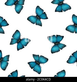 motivo senza cuciture con farfalle blu disegnate a mano, bella illustrazione farfalla per tessuto, avvolgimento o sfondi Foto Stock