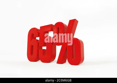 Rendering 3D di un simbolo del sessantacinque percento su sfondo bianco Foto Stock