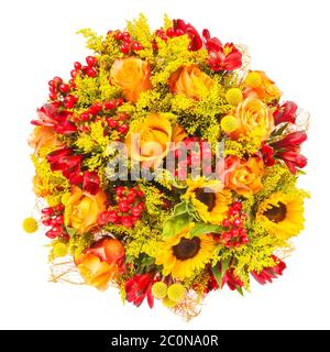 bel bouquet di fiori freschi colorati isolato su sfondo bianco Foto Stock