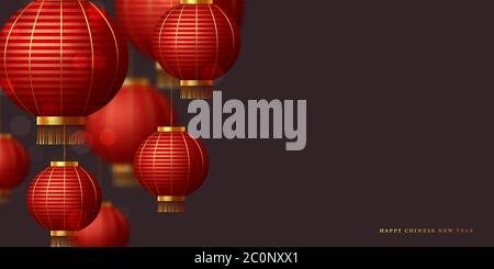 Lanterne cinesi rosse appese. Illustrazione Vettoriale