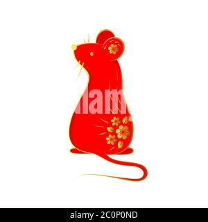 Segno zodiacale cinese decorativo ratto. Illustrazione Vettoriale