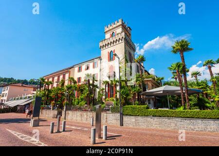 Antico edificio di bellezza ad Ascona, situato vicino a Locarno, cittadina sulle sponde del Lago maggiore nel Cantone Ticino in Svizzera. Foto Stock