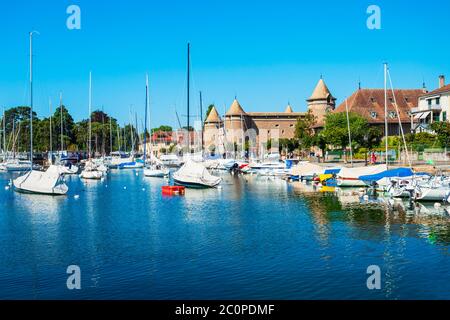 Morges è una cittadina sulle rive del Lago di Ginevra nel cantone di Vaud in Svizzera Foto Stock