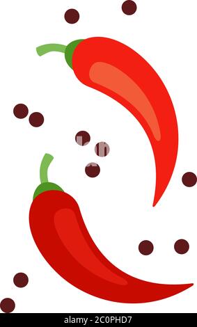 Peperoncini con grani neri isolati in piano Illustrazione Vettoriale