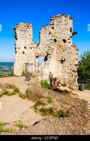 Burgruine Drachenfels è una rovina il castello di collina in Konigswinter sul fiume Reno vicino a Bonn in Germania Foto Stock