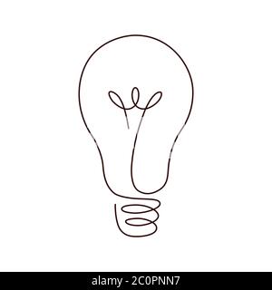 Illustrazione vettoriale a linea continua con bulbo luminoso con tratto modificabile. Illustrazione Vettoriale