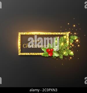 Design natalizio, cornice in oro realistico Illustrazione Vettoriale