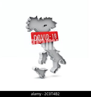 Mappa 3D semplice con etichetta rossa covid-19 3D rendering. Foto Stock