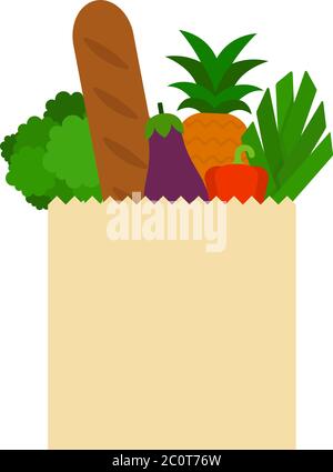 Sacchetto di carta con prodotti vettore icone piatto isolato Illustrazione Vettoriale