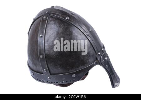 Casco norman conico per impieghi pesanti su sfondo bianco Foto Stock