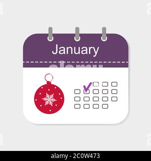Icona del calendario gennaio con pattern isolato su sfondo bianco. Illustrazione vettoriale Foto Stock